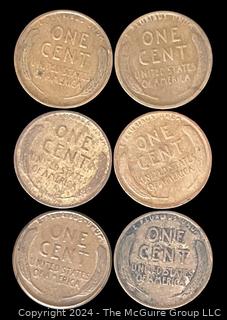 Six (6) Lincoln Head Wheat Cent Coins: 1923 > 1926 various mint marks P-D-S 