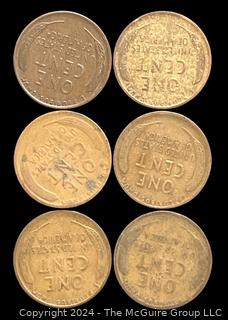 Six (6) Lincoln Head Wheat Cent Coins: 1927-1928-1929 various mint marks P-D-S