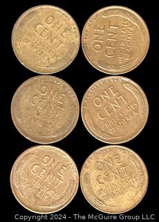 Six (6) Lincoln Head Wheat Cent Coins: 1947-1948 various mint marks P-D-S
