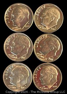 Six (6) 1981-1982 P-D-S Roosevelt Dime Coins 