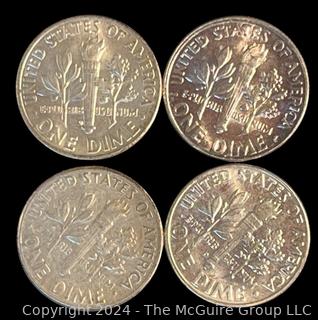 Four (4) 1959-1960 P-D Roosevelt Silver Dime Coins 