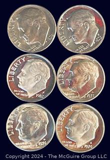 Six (6) 1973-1974-1982 P-D-S Roosevelt Dime Coins  