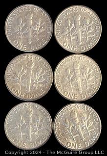 Six (6) 1956-1958 P-D Roosevelt Silver Dime Coins 