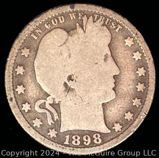 1898-S Barber Quarter Dollar Coin