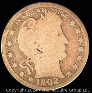 1902-S Barber Quarter Dollar Coin