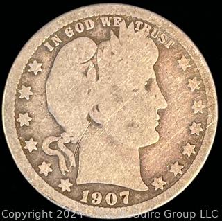 1907-O Barber Quarter Dollar Coin