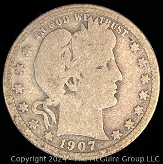 1907-P Barber Quarter Dollar Coin