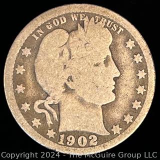 1902-P Barber Quarter Dollar Coin