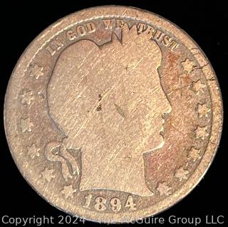 1894-O Barber Quarter Dollar Coin