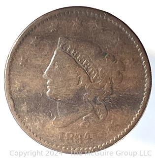 1834 Coronet Large Cent Coin