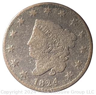 1824 Coronet Large Cent Coin