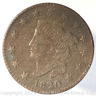 1820 Coronet Large Cent Coin