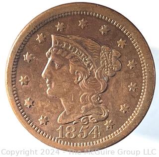 1854 Coronet Large Cent Coin