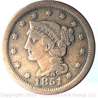 1851 Coronet Large Cent Coin