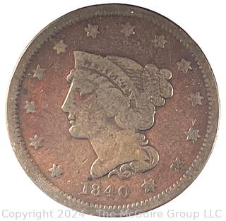 1840 Coronet Large Cent Coin