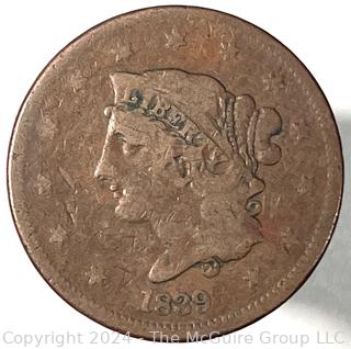 1839 Coronet Large Cent Coin