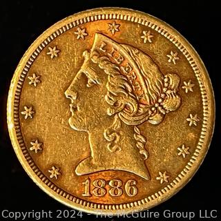 1886-S US Liberty Coronet Head Five Dollar Gold Coin 