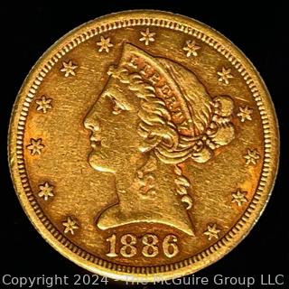 1886-S US Liberty Coronet Head Five Dollar Gold Coin 