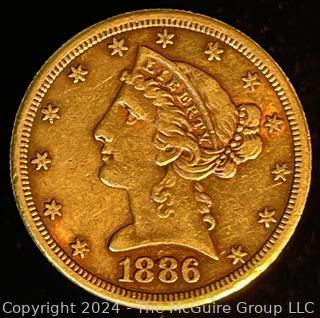 1886-S US Liberty Coronet Head Five Dollar Gold Coin 