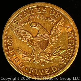 1886-S US Liberty Coronet Head Five Dollar Gold Coin 