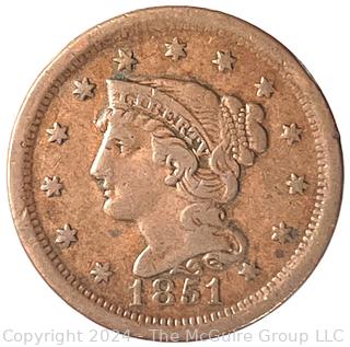 1851 US Liberty Coronet Head Large Cent Coin