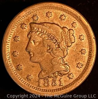 1851 US Liberty Coronet Head Large Cent Coin