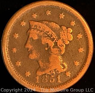 1851 US Liberty Coronet Head Large Cent Coin