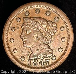 1847 US Liberty Coronet Head Large Cent Coin