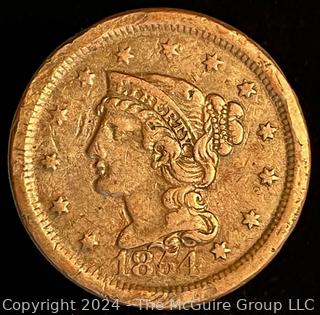 1854 US Liberty Coronet Head Large Cent Coin