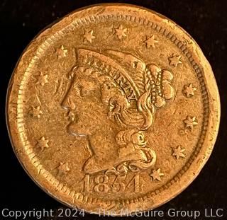 1854 US Liberty Coronet Head Large Cent Coin