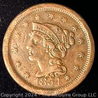 1854 US Liberty Coronet Head Large Cent Coin