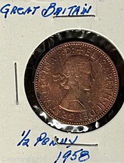 1958 Great Britain Half Penny Coin