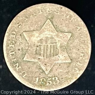 1853 US Silver Trime Coin