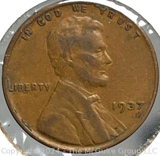 Six (6) Lincoln Head Wheat Cent Coins: 1937-P 