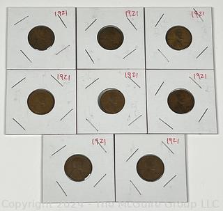 Eight (8) Lincoln Head Wheat Cent Coins: 1921 -P 