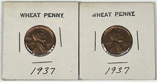 Twp (2) Lincoln Head Wheat Cent Coins: 1937 various mint marks -P 