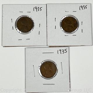 Three (3) Lincoln Head Wheat Cent Coins: 1935 -P 