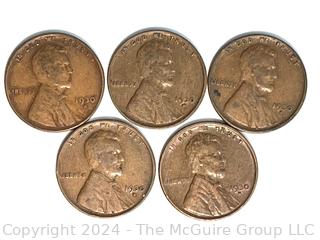 (5) 1930-D Lincoln Head One Cent Coins 