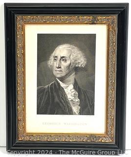 Framed Under Glass Black & White Lithograph of Portrait of George Washington, 1817 by Giuseppe Longhi (1766-1831). 10" x 13"