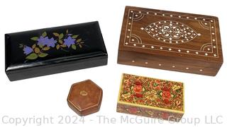 Four (4) Wooden Boxes Including Black Lacquer 