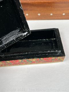 Four (4) Wooden Boxes Including Black Lacquer 