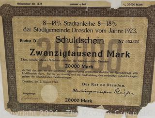 1922, 1923 and 1933 Assortment of German Mark Currency Notes.  See all the photos in the gallery. 