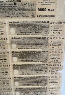 1922, 1923 and 1933 Assortment of German Mark Currency Notes.  See all the photos in the gallery. 