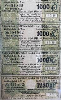 1922, 1923 and 1933 Assortment of German Mark Currency Notes.  See all the photos in the gallery. 