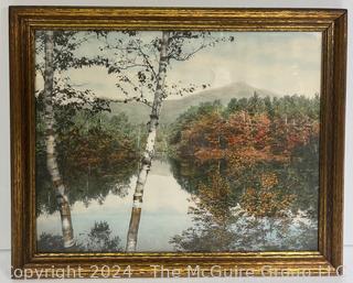 Framed Under Glass Hand Colored Print Titled "Red Sage Lake" by Wallace Nutting.  18" x 22" 