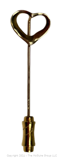 14kt Yellow Gold Open Heart Stick Pin.  0.8 grams