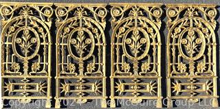 Four(4) Gold Painted Spanish Revival Cast Iron Window Grates.  Each measures 29" x 32" x 15"