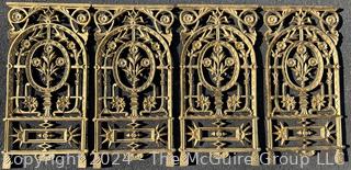 Four(4) Gold Painted Spanish Revival Cast Iron Window Grates.  Each measures 29" x 32" x 15"