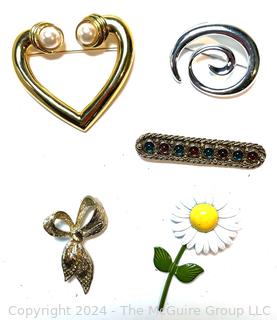 Five (5) Costume Jewelry Brooches