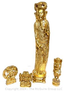 Four (4) Chinese Gold Painted Figurine & Statue